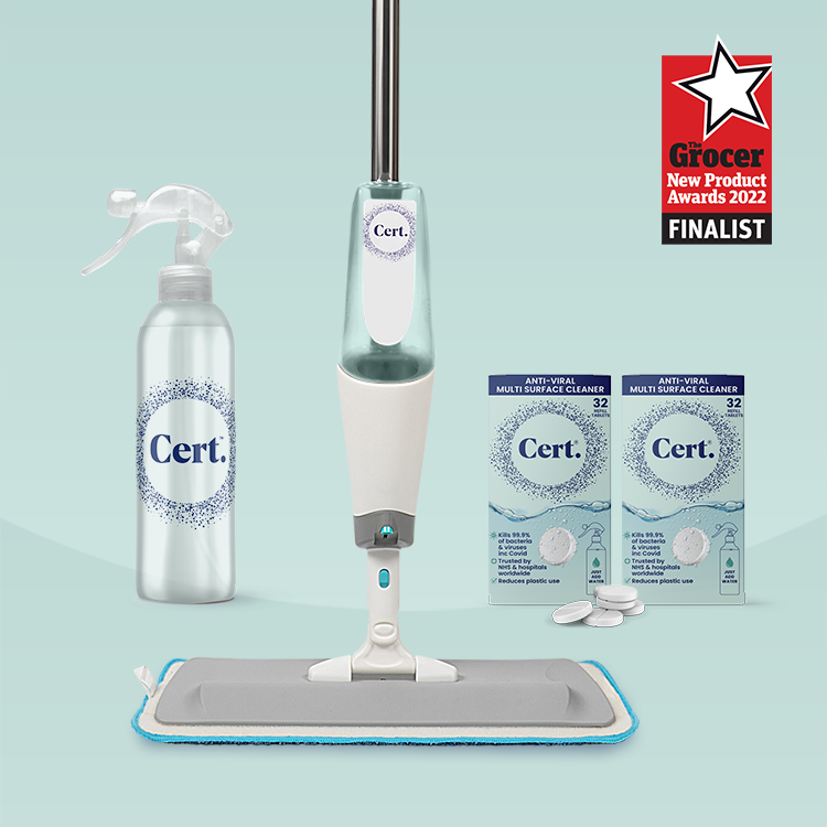 cert starter kit with mop and 2 Boxes of cert refillable cleaning tablets